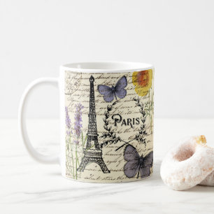 vintage fransk butterfly paris eiffel torn kaffemugg