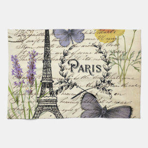vintage fransk butterfly paris eiffel torn kökshandduk