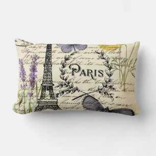 vintage fransk butterfly paris eiffel torn lumbarkudde