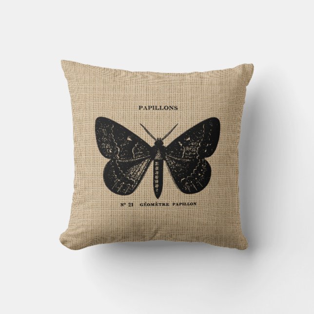 Vintage Fransk Butterfly Pillow Kudde (Framsida)