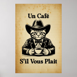 Vintage Fransk Cafe Cat Cowboy Coffee Art Decor Poster