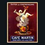 Vintage Fransk Cafe Repro Repro. Art Deco Poster<br><div class="desc">Denna vackra reklamfilm i lodrät Fransk poster en man som flyter på ånga från en China kopp av kaffe. Han är klädd i vitt med en grönt bälte på mörkens röda bakgrund. Digitalt återställd efter konstnärens gottfinnande. Perfekt för din hemmaväxlare. Ram skulle det och det skulle göra en vacker dekoration...</div>