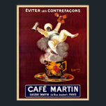 Vintage Fransk Cafe Repro Repro. Art Deco Poster<br><div class="desc">Denna vackra reklamfilm i lodrät Fransk poster en man som flyter på ånga från en China kopp av kaffe. Han är klädd i vitt med en grönt bälte på mörkens röda bakgrund. Digitalt återställd efter konstnärens gottfinnande. Perfekt för din hemmaväxlare. Ram skulle det och det skulle göra en vacker dekoration...</div>