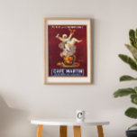 Vintage Fransk Cafe Repro Repro. Art Deco Poster<br><div class="desc">Denna vackra reklamfilm i lodrät Fransk poster en man som flyter på ånga från en China kopp av kaffe. Han är klädd i vitt med en grönt bälte på mörkens röda bakgrund. Digitalt återställd efter konstnärens gottfinnande. Perfekt för din hemmaväxlare. Ram skulle det och det skulle göra en vacker dekoration...</div>