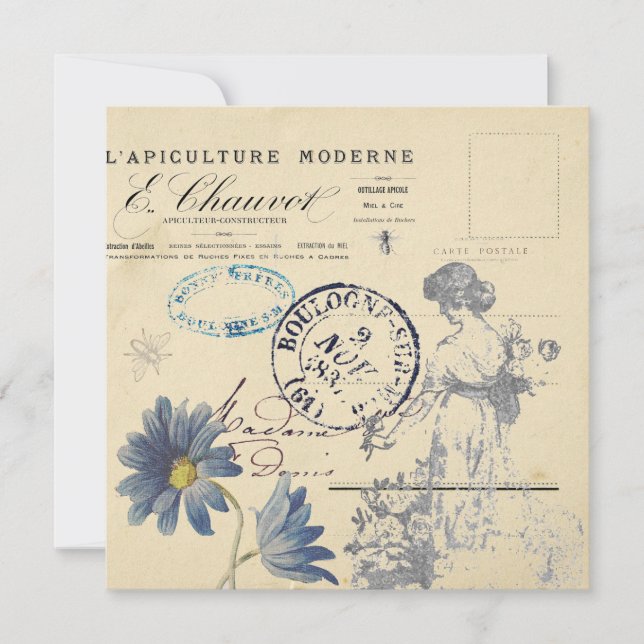 Vintage Fransk Carte Postale Ro Dam Bee Flower (Framsida)