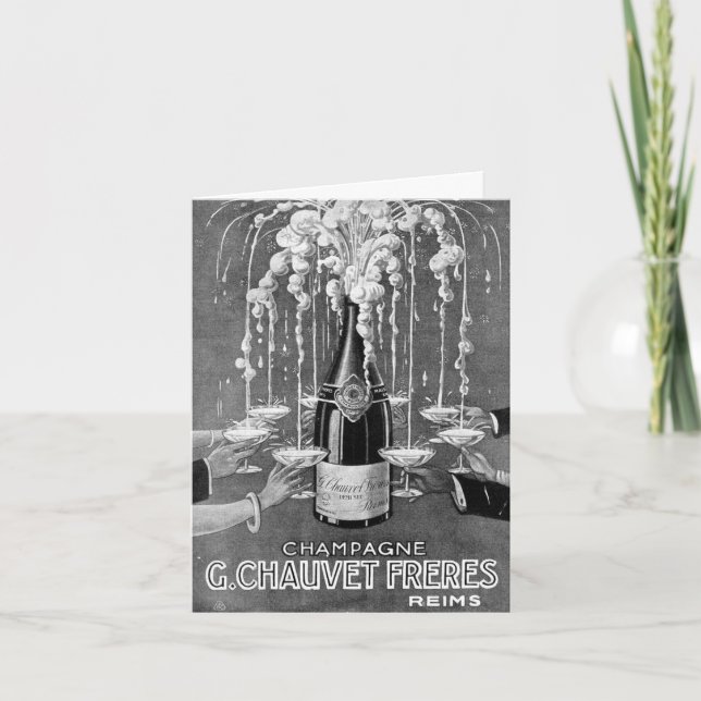 Vintage Fransk Champagne Grattiss Card Kort (Framsida)