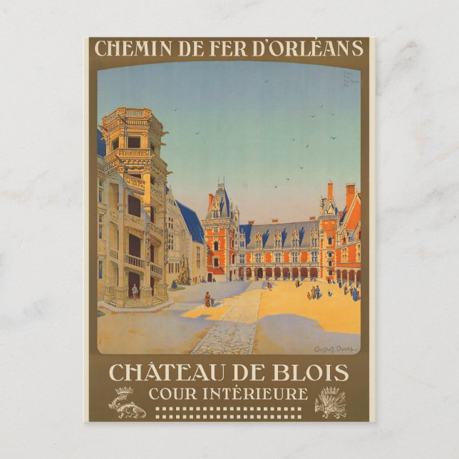 Vintage Fransk Chateau de Blois Frankrike Vykort (Framsida)
