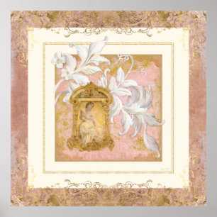 Vintage Fransk Chateau Paris Dusty Rosa Guld Woman Poster