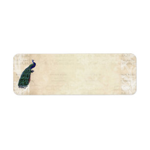 Vintage Fransk Chic Blue Peacock Address Label Returadress Etikett