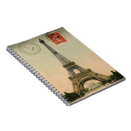 Vintage Fransk Chic Eiffel Torn Paris vykort Anteckningsbok Med Spiral