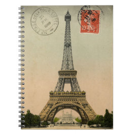 Vintage Fransk Chic Eiffel Torn Paris vykort Anteckningsbok Med Spiral