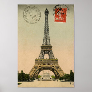 Vintage Fransk Chic Eiffel Torn Paris vykort Poster
