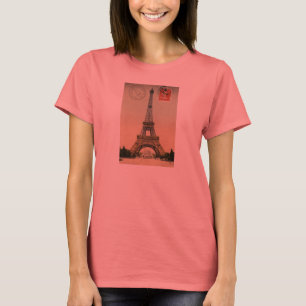 Vintage Fransk Chic Eiffel Torn Paris vykort T Shirt