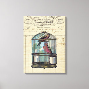 Vintage Fransk Chic Victorian Birdcage Love birds Canvastryck