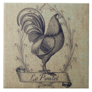 Vintage Fransk Chicken Illustration Kakelplatta