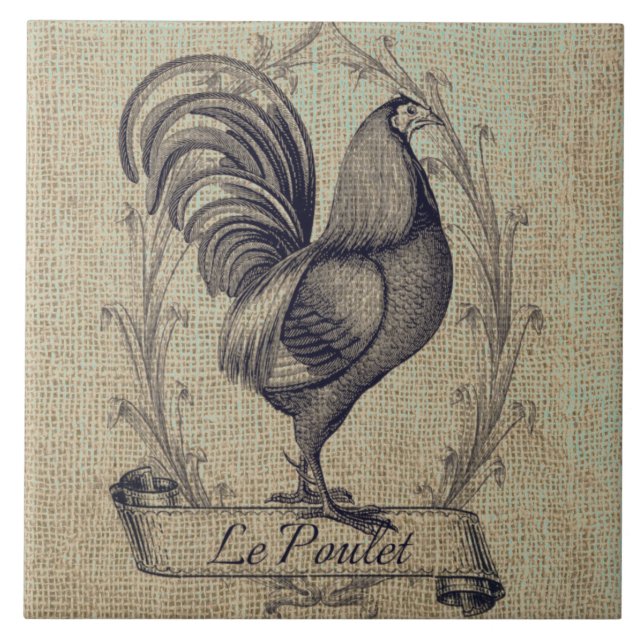 Vintage Fransk Chicken Illustration Kakelplatta (Framsidan)