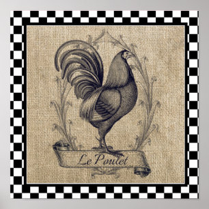 Vintage Fransk Chicken vid utskrift av kontrollbor Poster