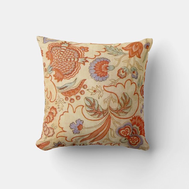 Vintage fransk chintz blomster antik terrakotta kudde (Framsida)