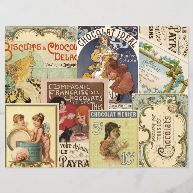 Vintage fransk chokladreklam Collage Scrapbook (Framsida)