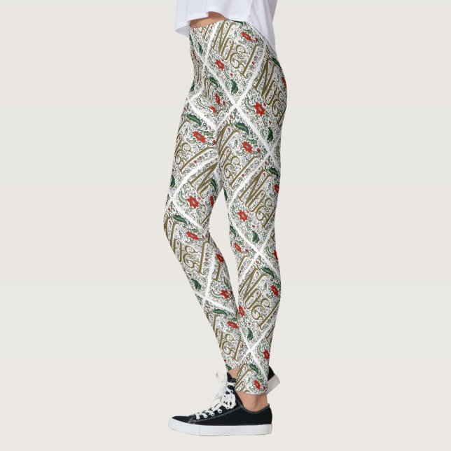 vintage fransk christmas poinsettia joyeux noel leggings (Vänster)