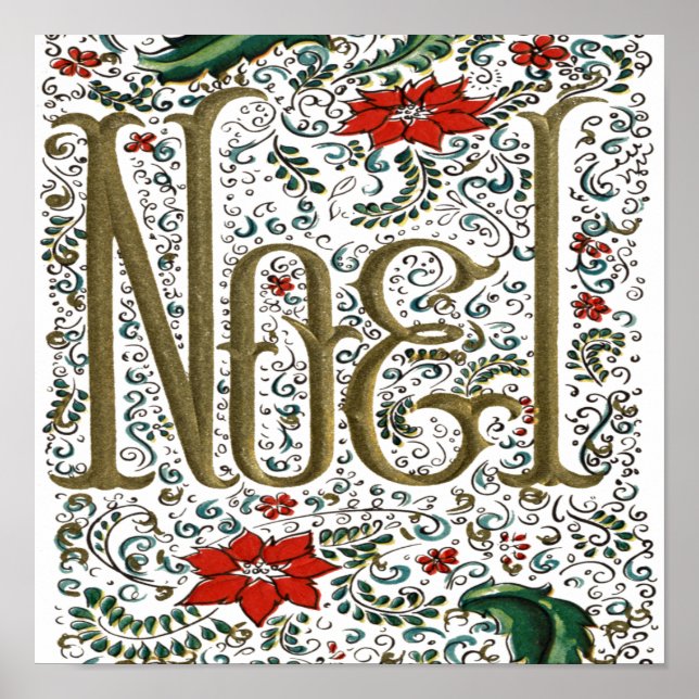 vintage fransk christmas poinsettia joyeux noel poster (Framsidan)