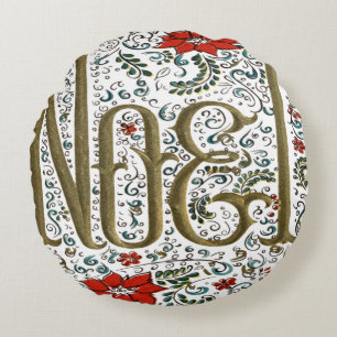 vintage fransk christmas poinsettia joyeux noel rund kudde