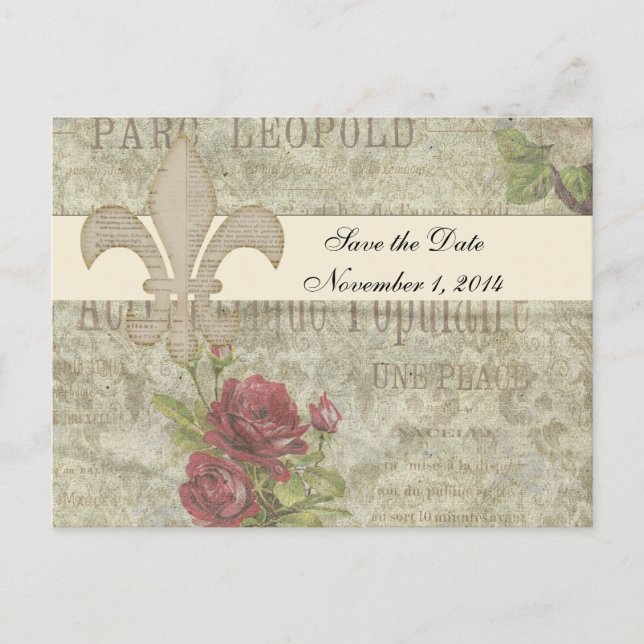 Vintage fransk collage Spara datumet Meddelande Vykort (Framsida)