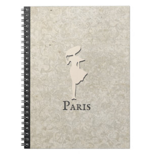 Vintage fransk dam med hatt Paris blommig Anteckningsbok