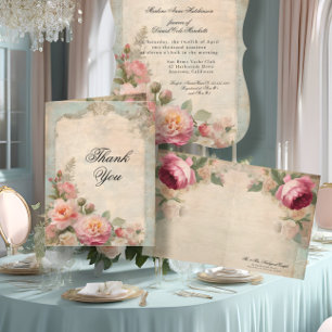 Vintage Fransk Elegant Blommigt Sunk Journal Bröll Inbjudan