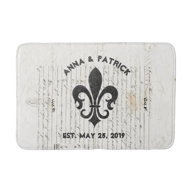 Vintage Fransk Ephemera Fleur De Lis Anpassningsba Badrumsmatta (Framsidan)