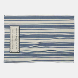 Vintage Fransk etikett på Blue and Cream Rand Kökshandduk
