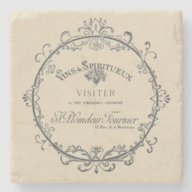 Vintage Fransk Etikett Stenunderlägg (Framsidan)