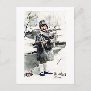 Vintage fransk flicka vinter vykort