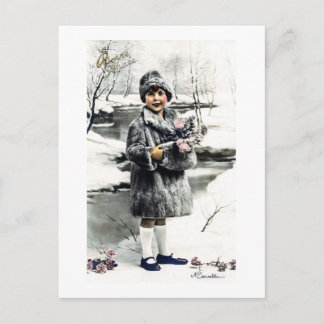 Vintage fransk flicka vinter vykort