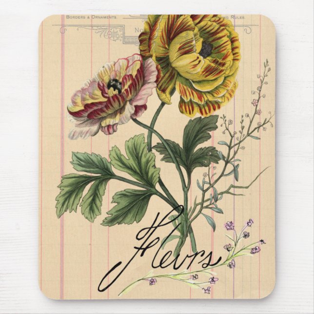 Vintage Fransk Flowers Digital Collage Musmatta (Framsidan)