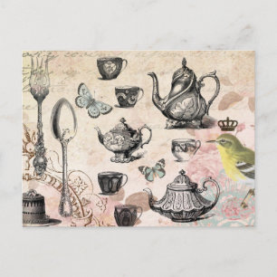 Vintage Fransk Garden Tea Party vykort