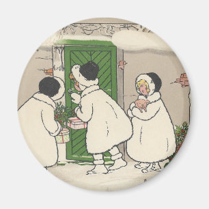 Vintage Fransk Gift Girls jul Magnet