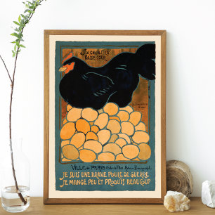 Vintage Fransk Hen Advertising Lithograph Poster