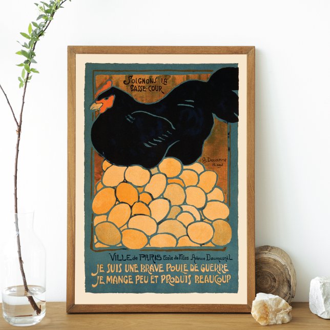 Vintage Fransk Hen Advertising Lithograph Poster (Skapare uppladdad)