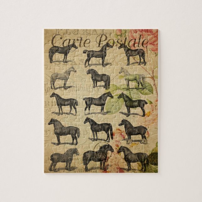 Vintage Fransk Horse Pussel (Vertikal)