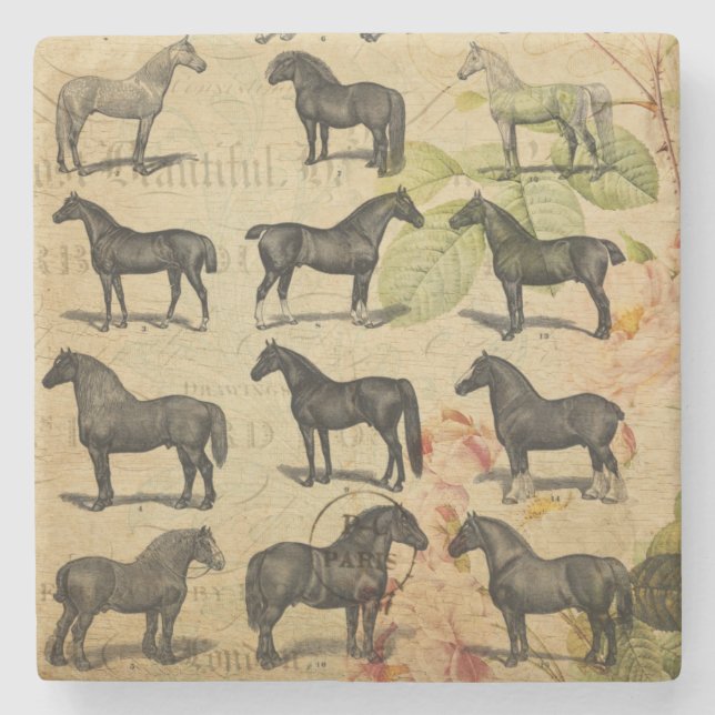 Vintage Fransk Horse Stenunderlägg (Framsidan)