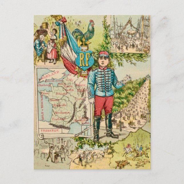 Vintage fransk illustration vykort (Framsida)
