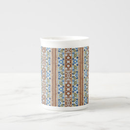 Vintage fransk inspirerad randig blommig bordsduk  benporslin mugg