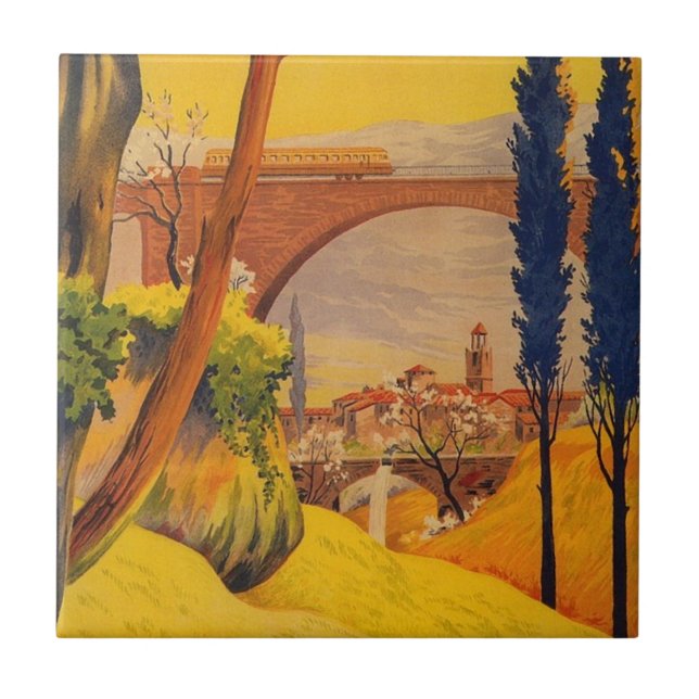 Vintage Fransk Järnväg Travel Kakelplatta (Framsidan)