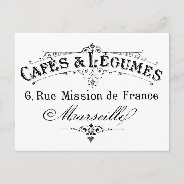 vintage, fransk, kaféer och baljväxter vykort (Framsida)