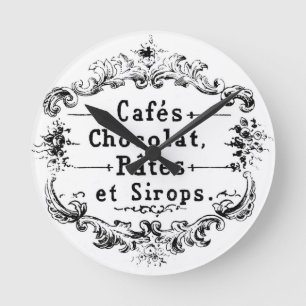 Vintage Fransk Kaffe och chokladetikett Rund Klocka