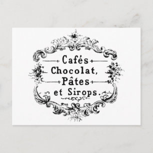 Vintage Fransk Kaffe och chokladetikett Vykort