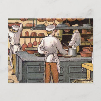 Vintage Fransk Kitchen Illustration Vykort