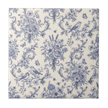 Vintage fransk landsbygd Toile de Jouy Blått mönst