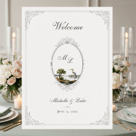 Vintage fransk landskapsmonogram bröllopsaffisch poster